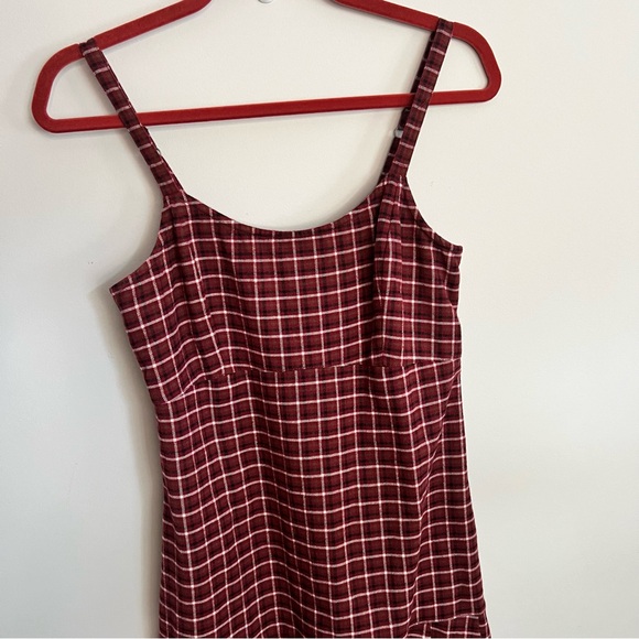 Hollister Women Size Medium Red Plaid Dress Burgundy Cotton Fall - Picture 2 of 8